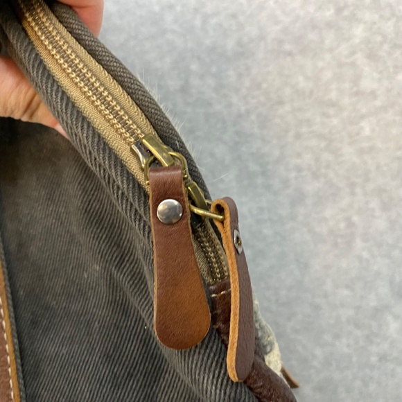 Myra Hair On Hide Backpack Leather Canvas Multifabric Adjustable Straps - Picture 10 of 16